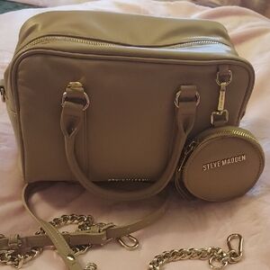Steve Madden Beige Satchel with Gold Accents